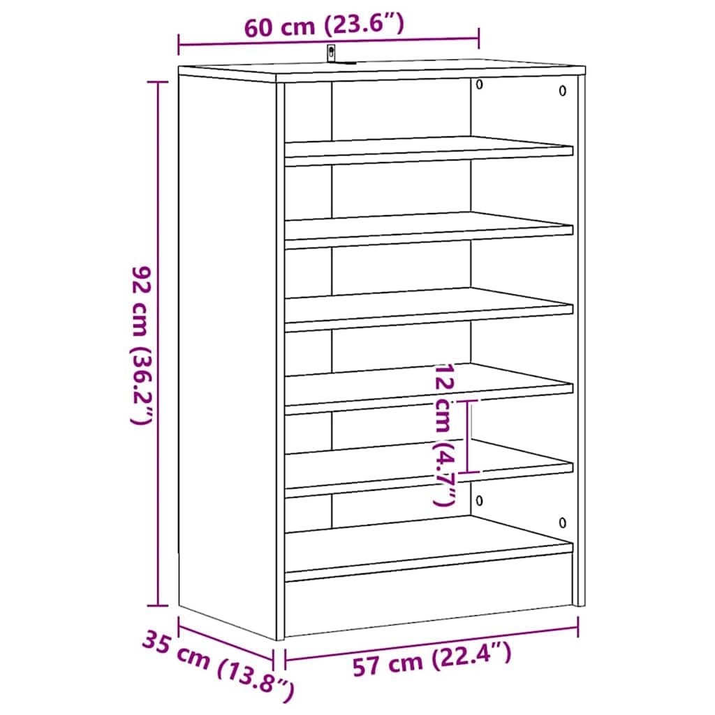 Shoe cabinets 60 x 35 x 92 cm Concrete Grey 7 shelves