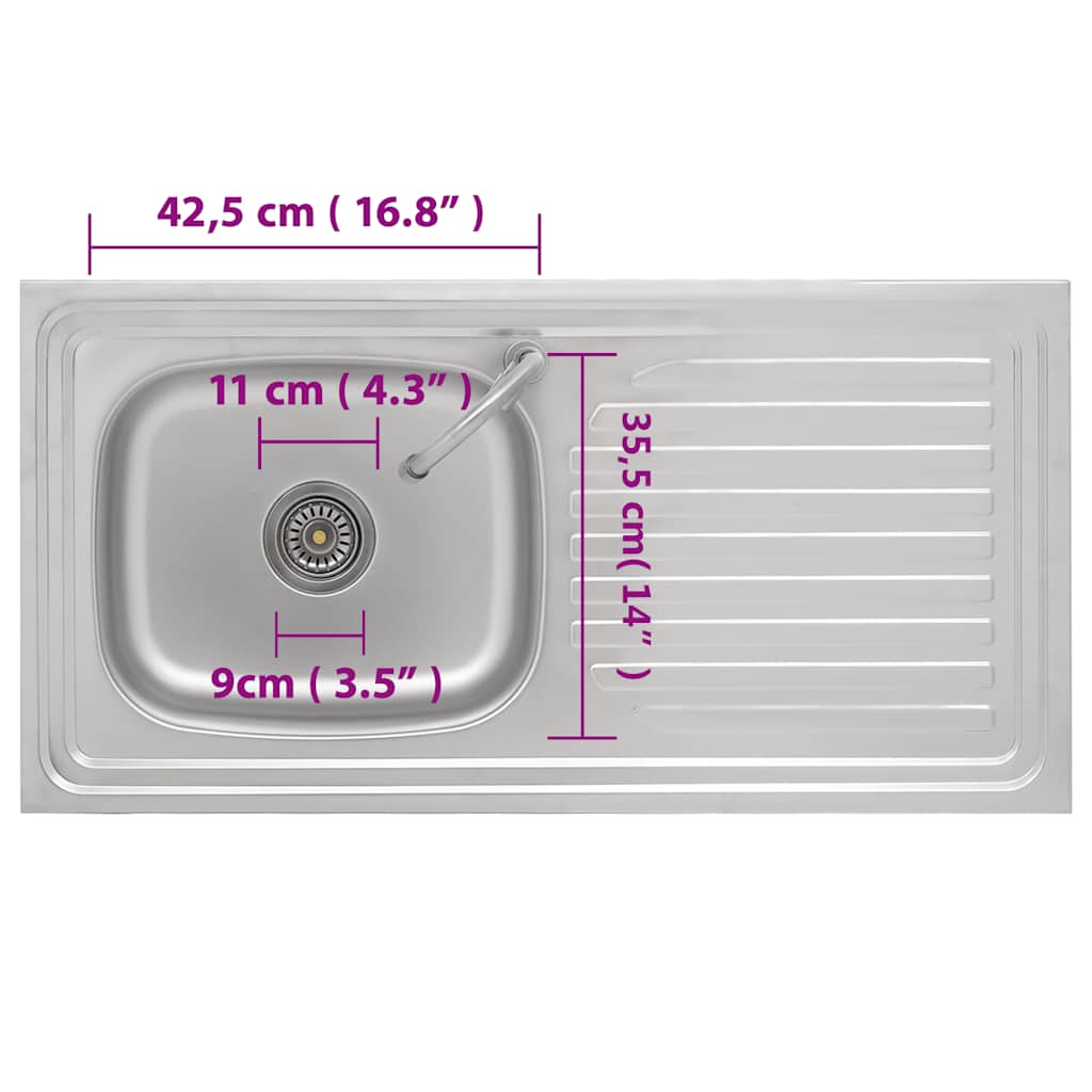 151214 vidaXL Camping Sink Single Basin with Tap Stainless Steel