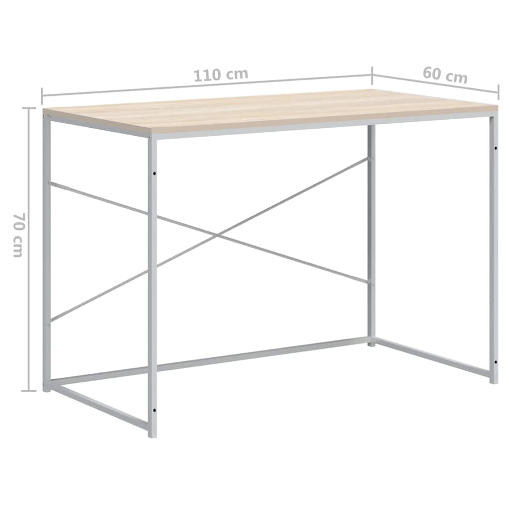 Computer Desk White and Oak 110x60x70 cm Engineered Wood
