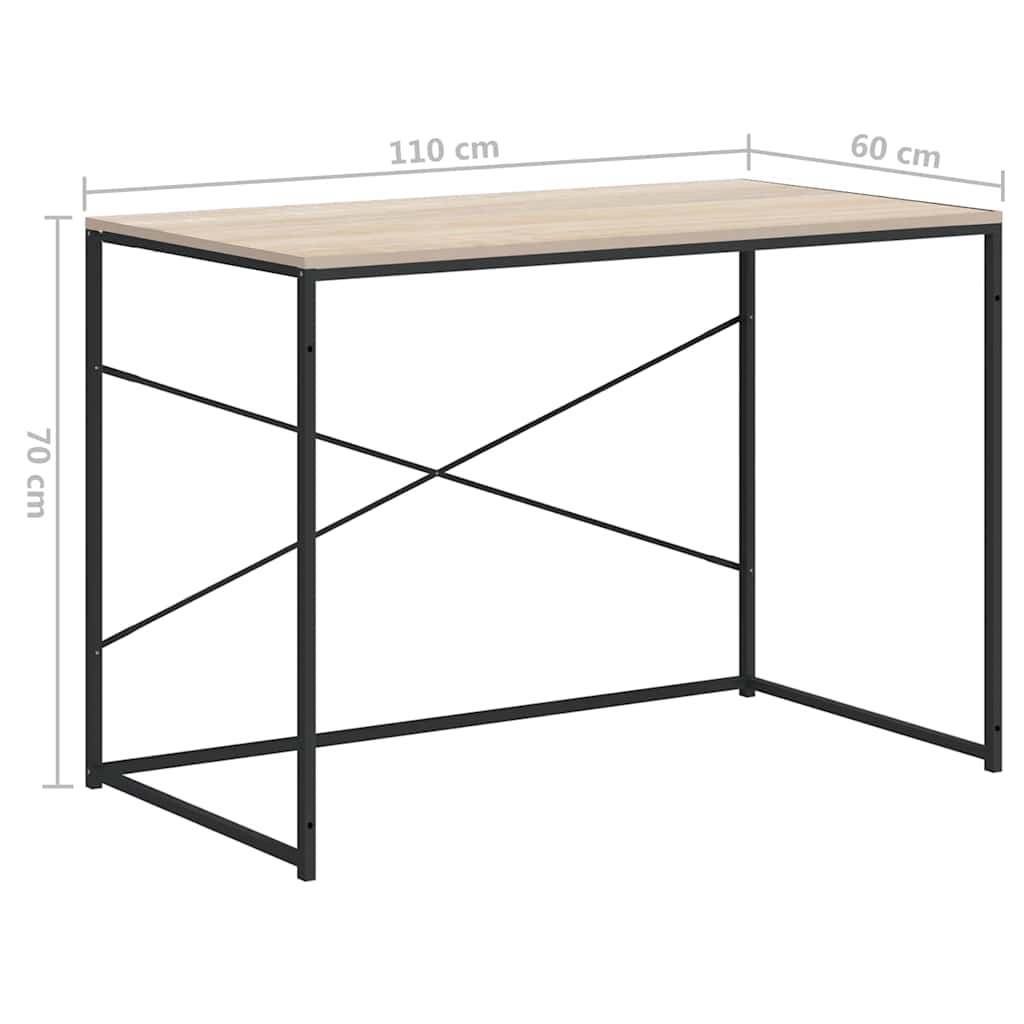 Computer Desk Black and Oak 110x60x70 cm Engineered Wood
