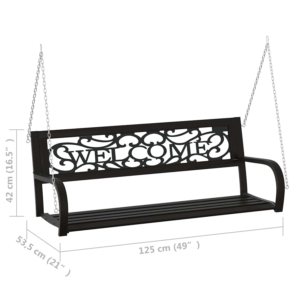 317143 vidaXL Garden Swing Bench 125 cm Steel and Plastic Black