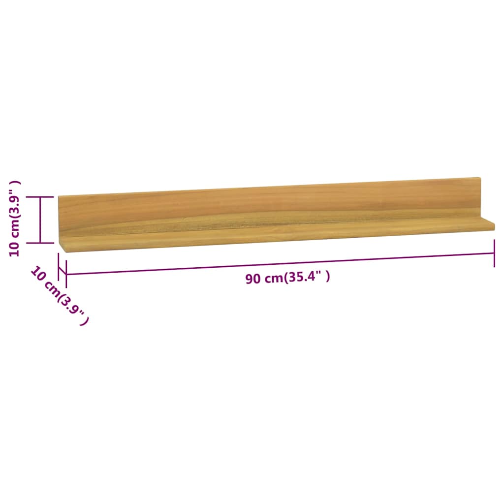 338260 vidaXL Wall Shelves 2 pcs 90x10x10 cm Solid Wood Teak