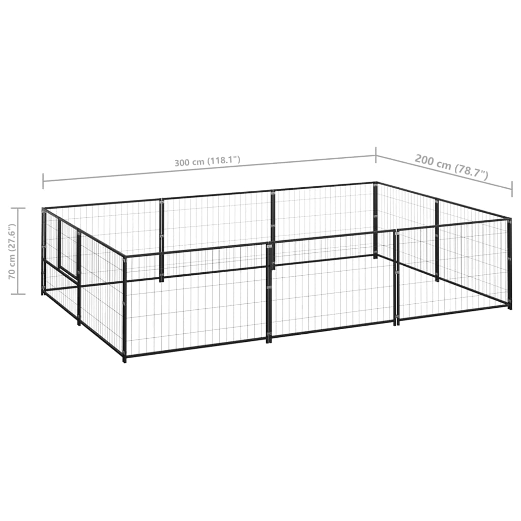 vidaXL Dog Kennel Black 6 m² Steel