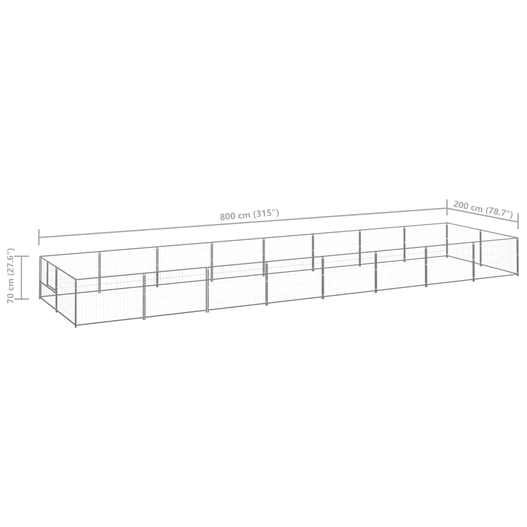 vidaXL Dog Kennel Silver 16 m² Steel