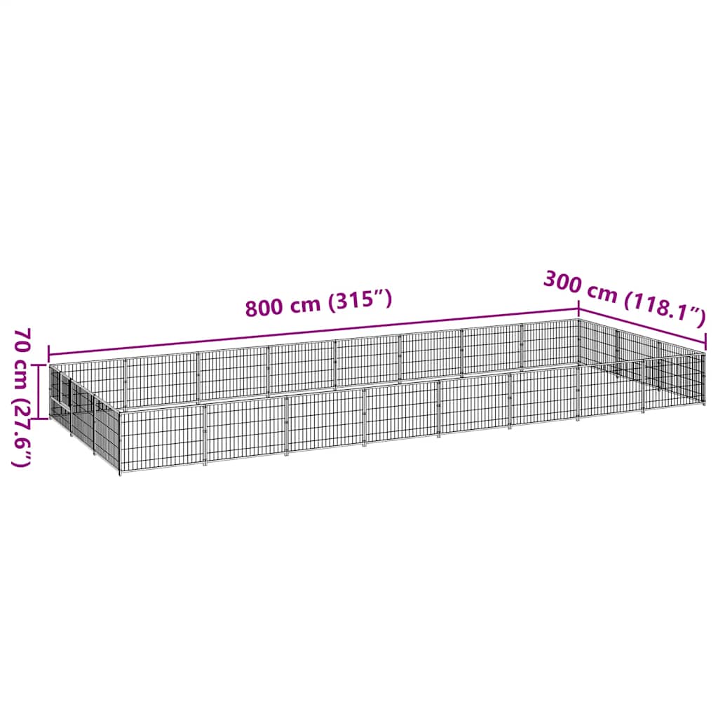 Dog Kennel Black 24 m² Steel