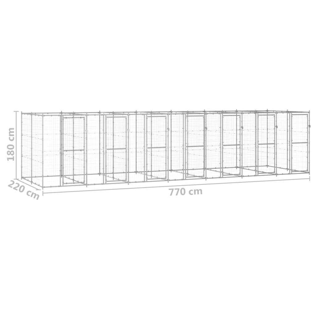 Outdoor Dog Kennel Galvanised Steel 16.94 m²