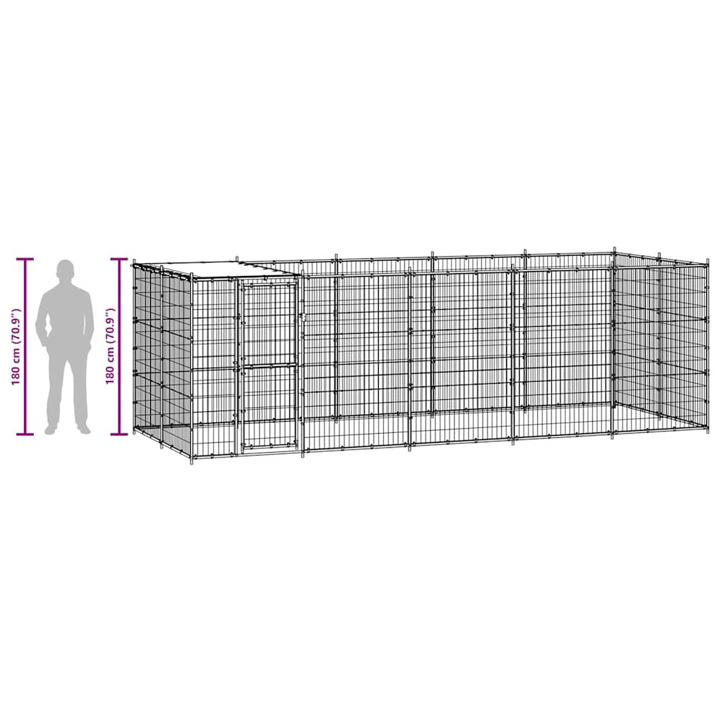 Outdoor Dog Kennel Galvanised Steel with Roof 12.1 m²