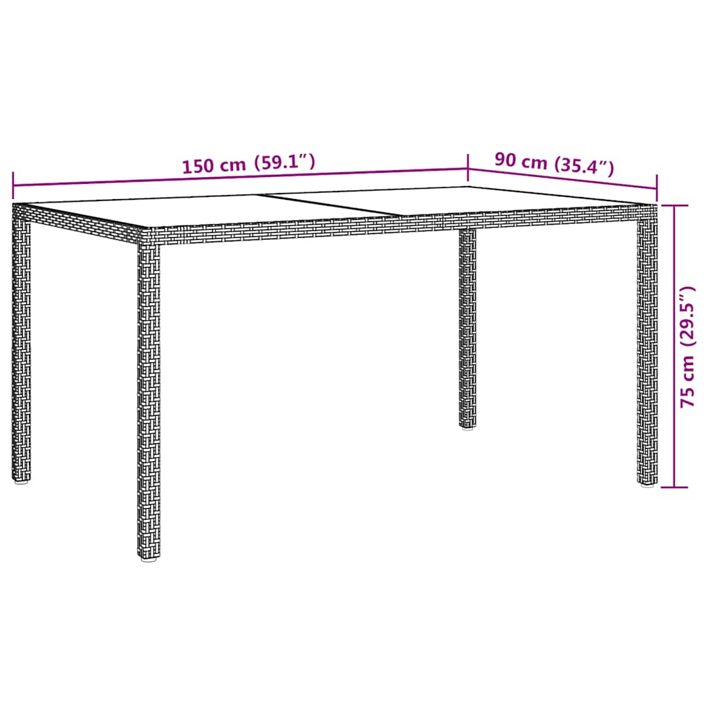 Garden Table | Grey | Poly rattan, tempered glass, powder-coated steel