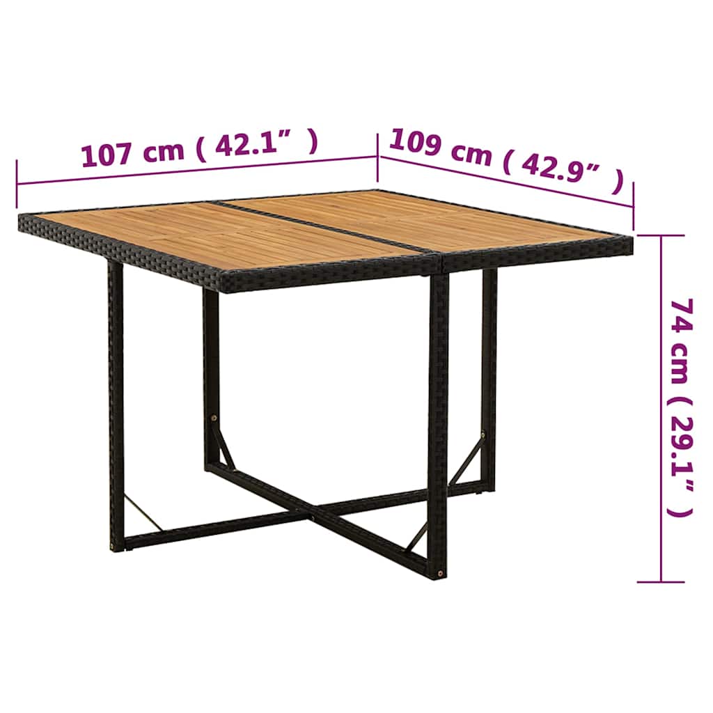 316790 vidaXL Garden Table Black 109x107x74 cm Poly Rattan&Solid Wood Acacia