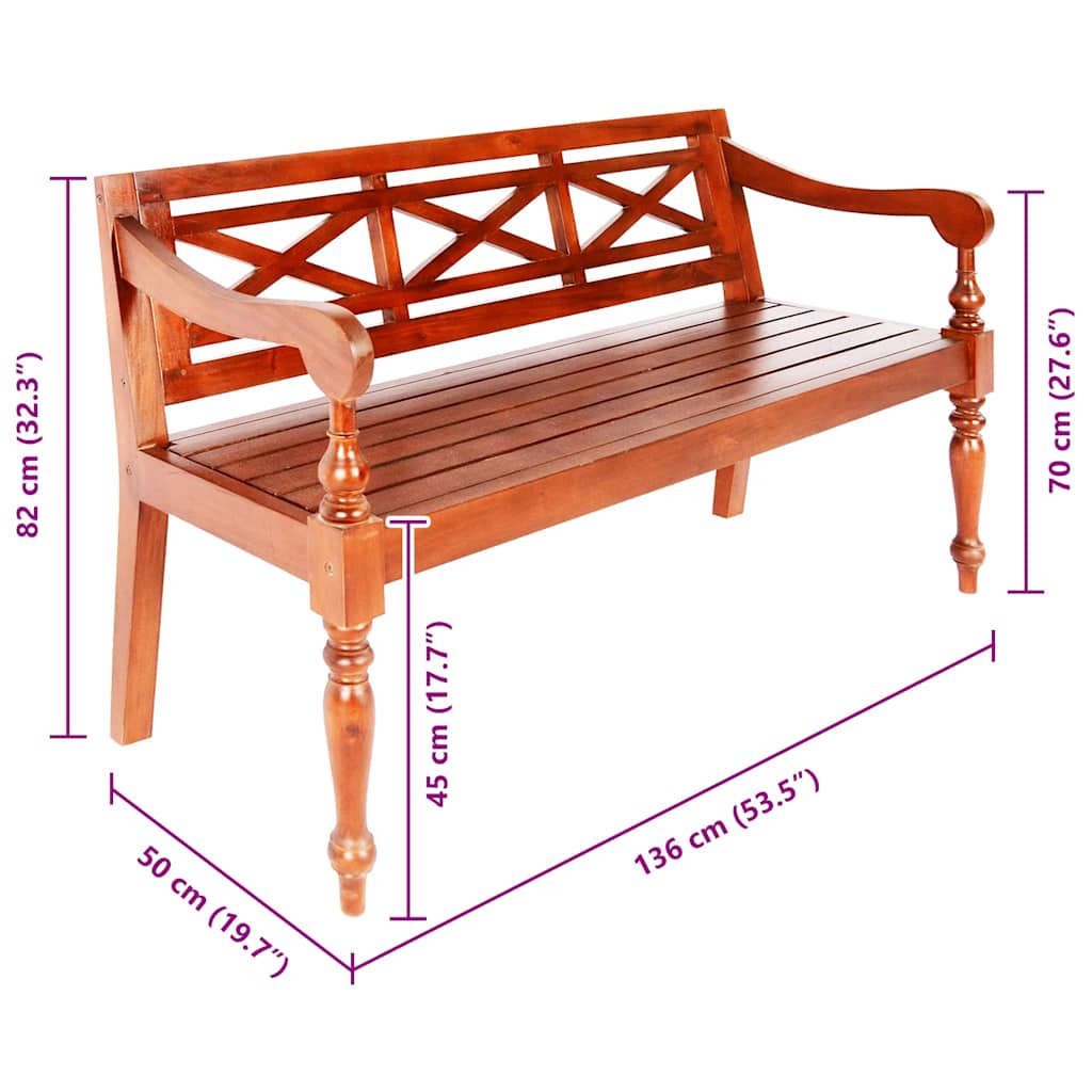 337079 vidaXL Batavia Bench 123 cm Solid Mahogany Wood Dark Brown