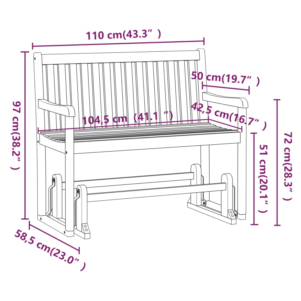316608 vidaXL Garden Swing Bench 110 cm Solid Acacia Wood