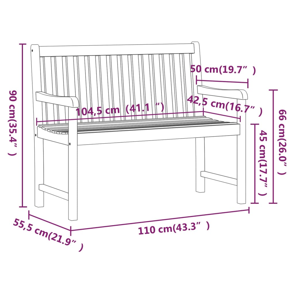 316610 vidaXL Garden Bench 110 cm Solid Acacia Wood