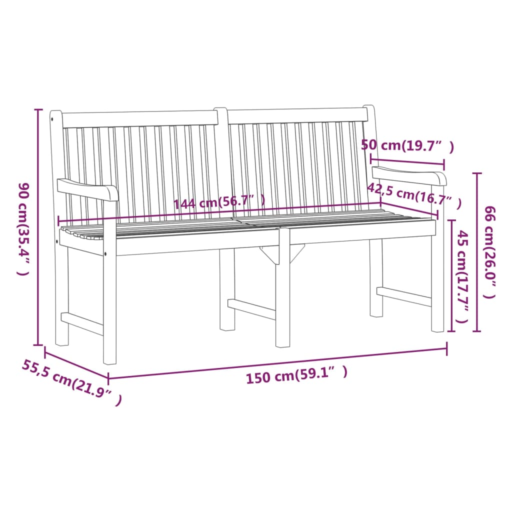 Garden benches 1-Seater 150 x 55.5 x 90 cm Solid Acacia Wood