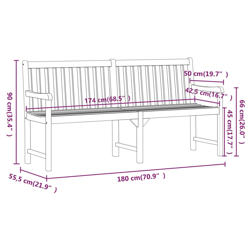 316612 vidaXL Garden Bench 180 cm Solid Acacia Wood