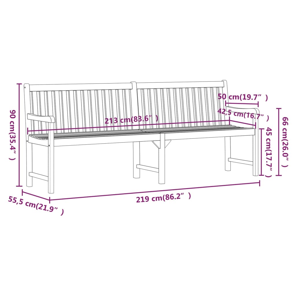 316613 vidaXL Garden Bench 219 cm Solid Acacia Wood