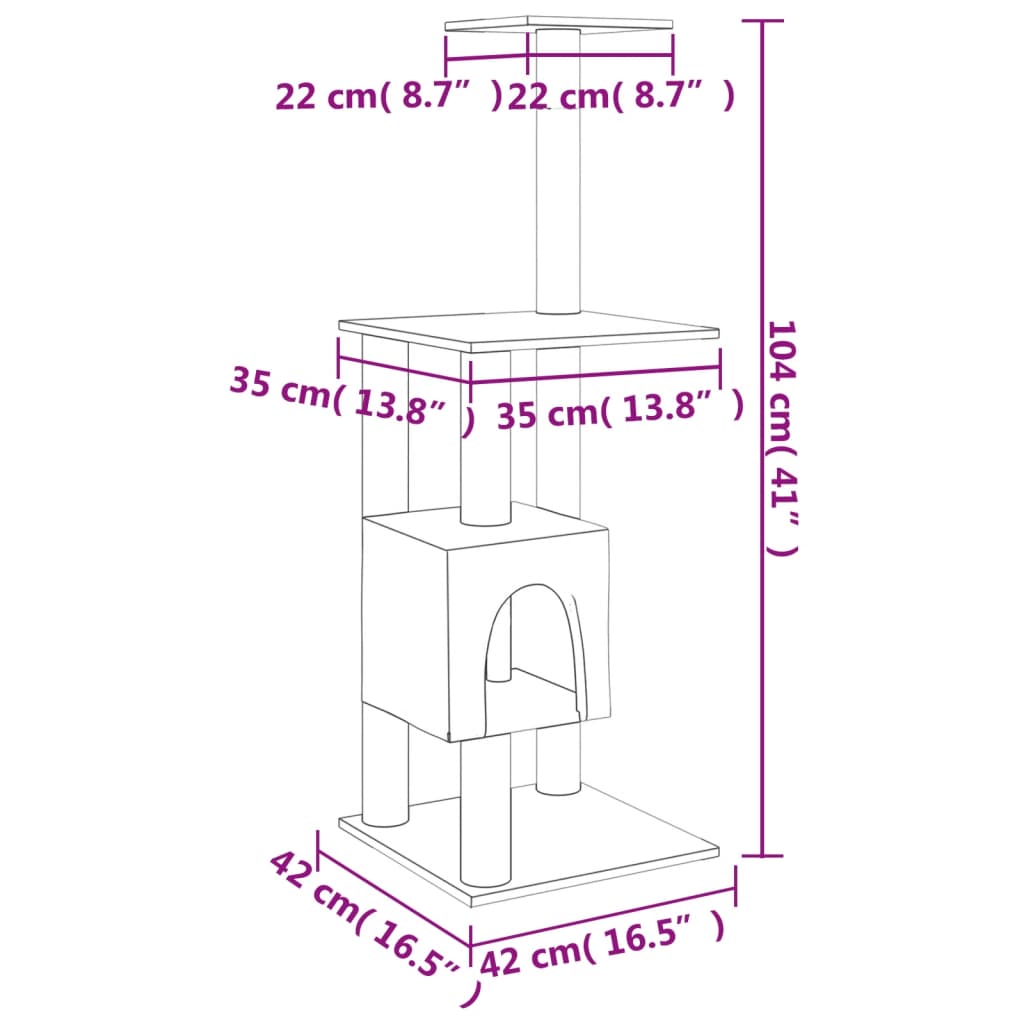 171470 vidaXL Cat Tree with Sisal Scratching Posts Light Grey 104 cm