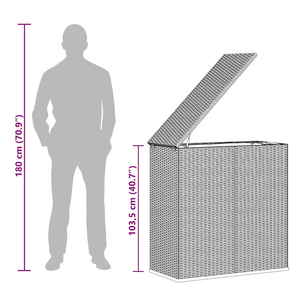 317225 vidaXL Garden Cushion Box PE Rattan 100x49x103,5 cm Grey