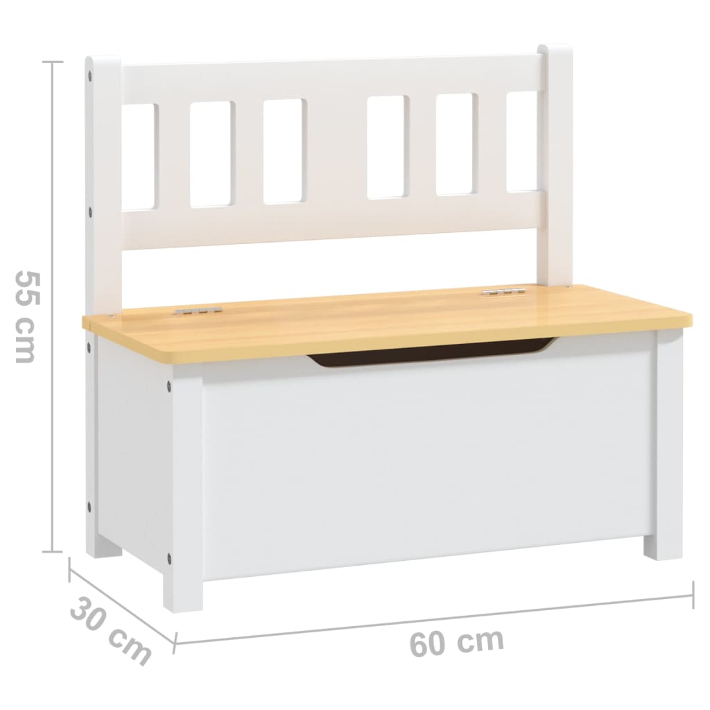 vidaXL Children Storage Bench White and Beige 60x30x55 cm MDF
