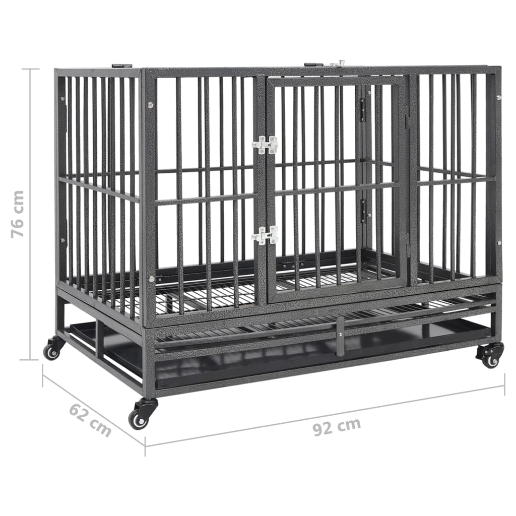 171491 vidaXL Dog Cage with Wheels Steel 92x62x76 cm