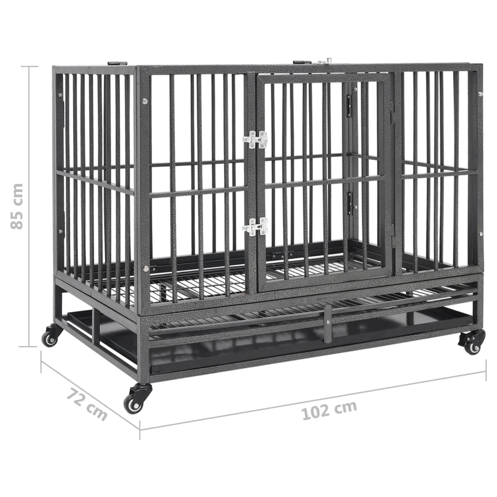 171492 vidaXL Dog Cage with Wheels Steel 102x72x85 cm