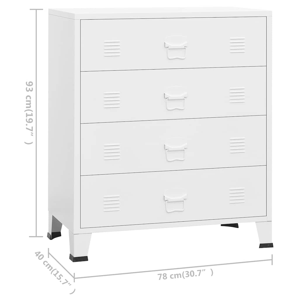 339616 vidaXL Industrial Drawer Cabinet White 78x40x93 cm Metal