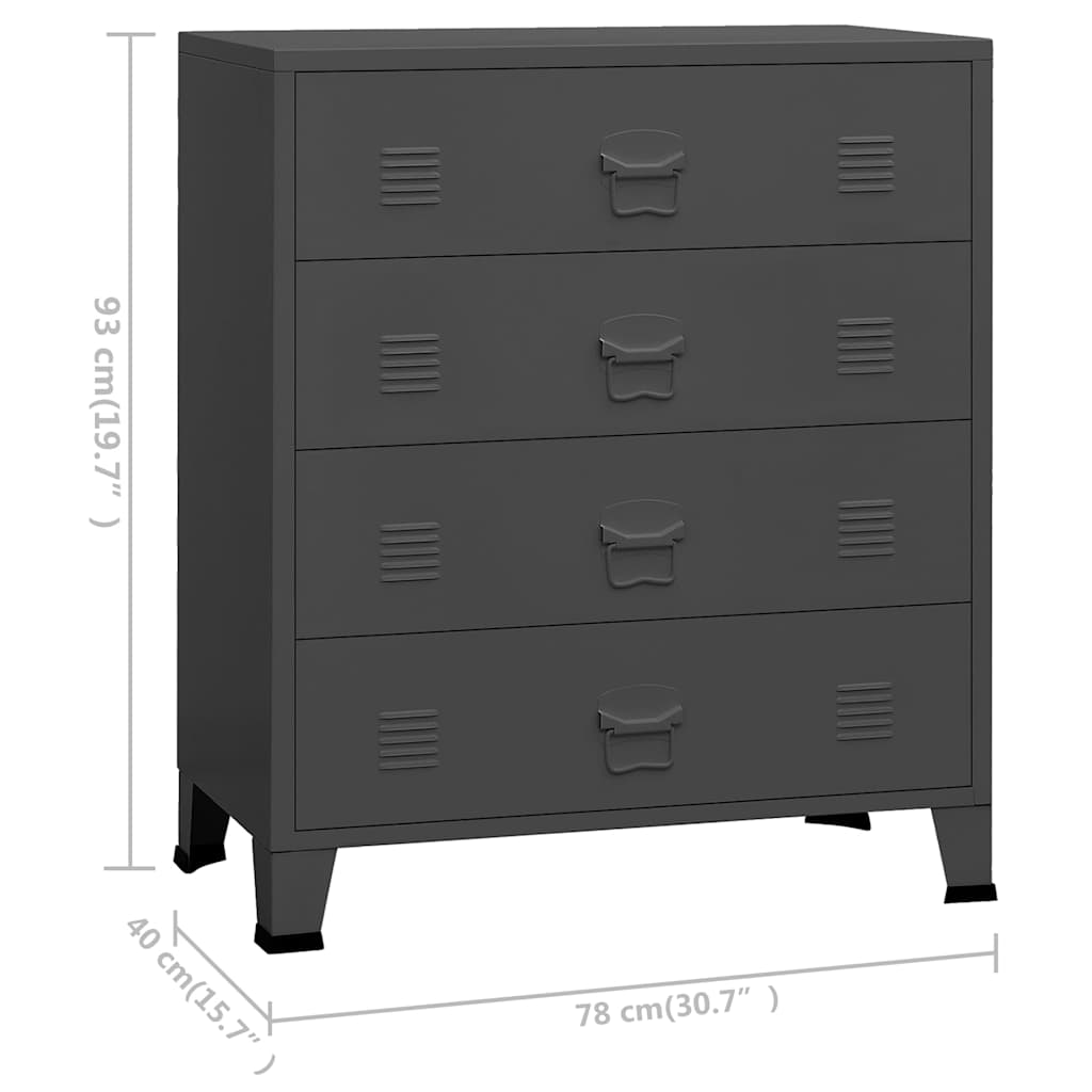 339617 vidaXL Industrial Drawer Cabinet Anthracite 78x40x93 cm Metal