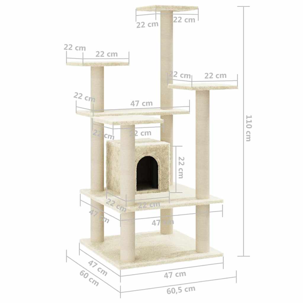 171479 vidaXL Cat Tree with Sisal Scratching Posts Cream 110 cm