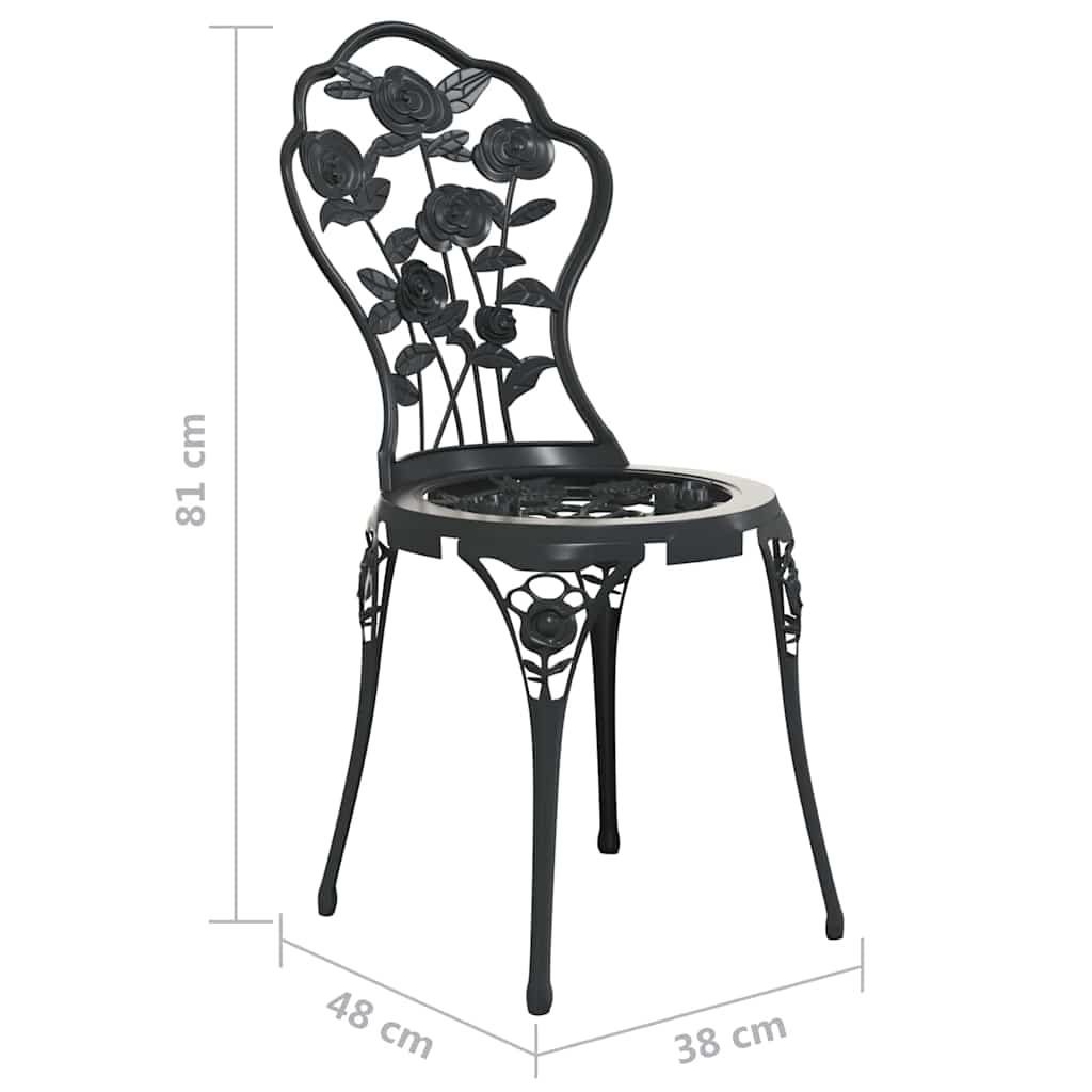 317739 vidaXL 3 Piece Bistro Set Cast Aluminium Black