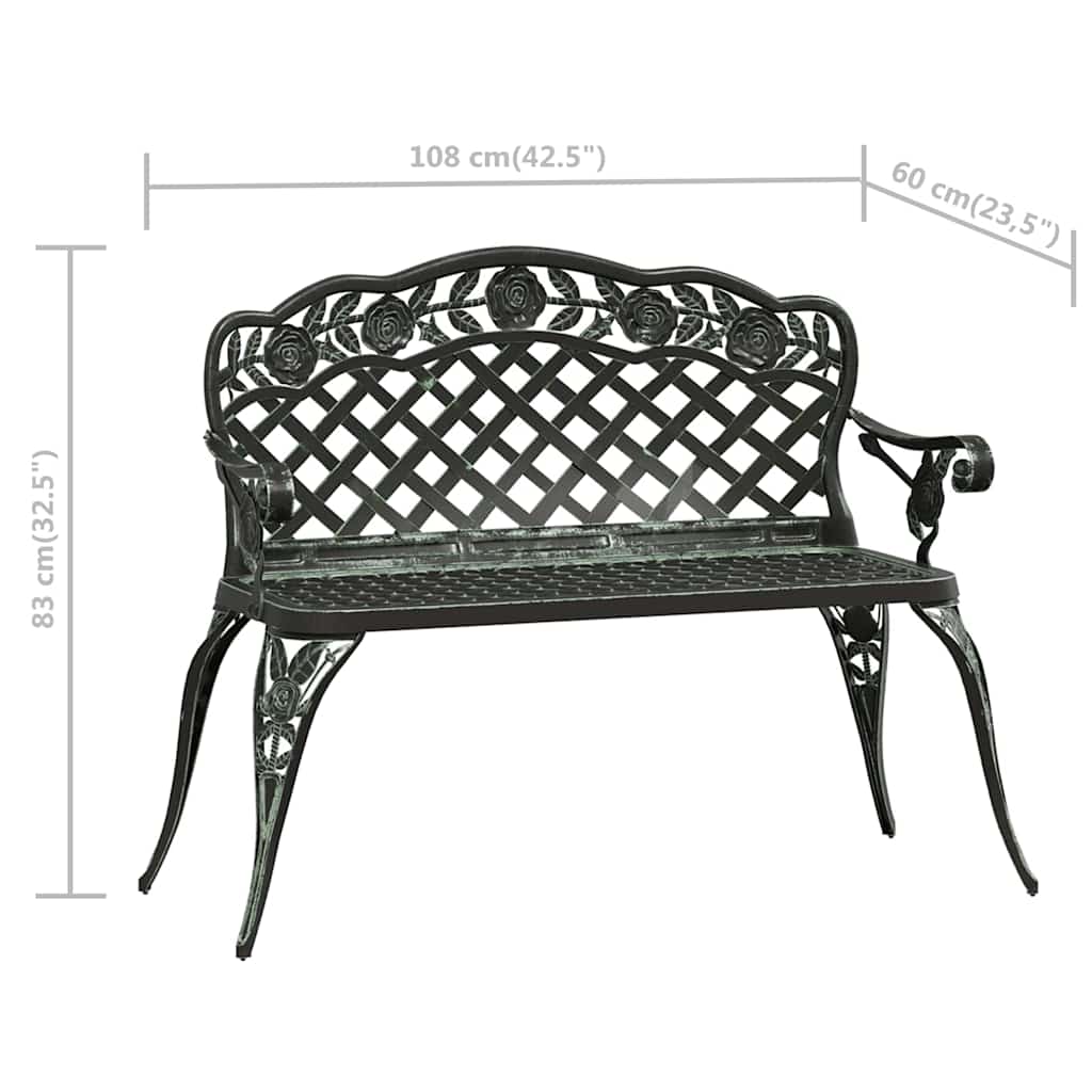 317741 vidaXL Garden Bench 108 cm Cast Aluminium Green