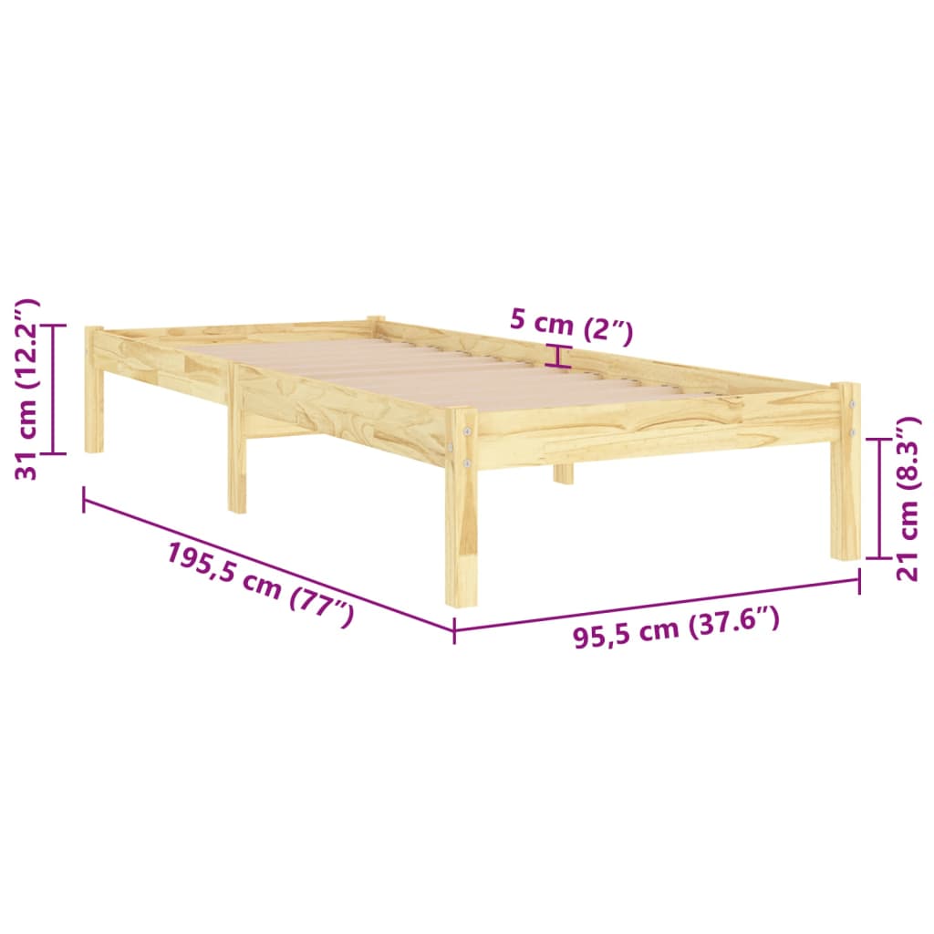 Bed Frame | Natural Wood | Solid Pine Wood | Single | Durable | Bed Frame