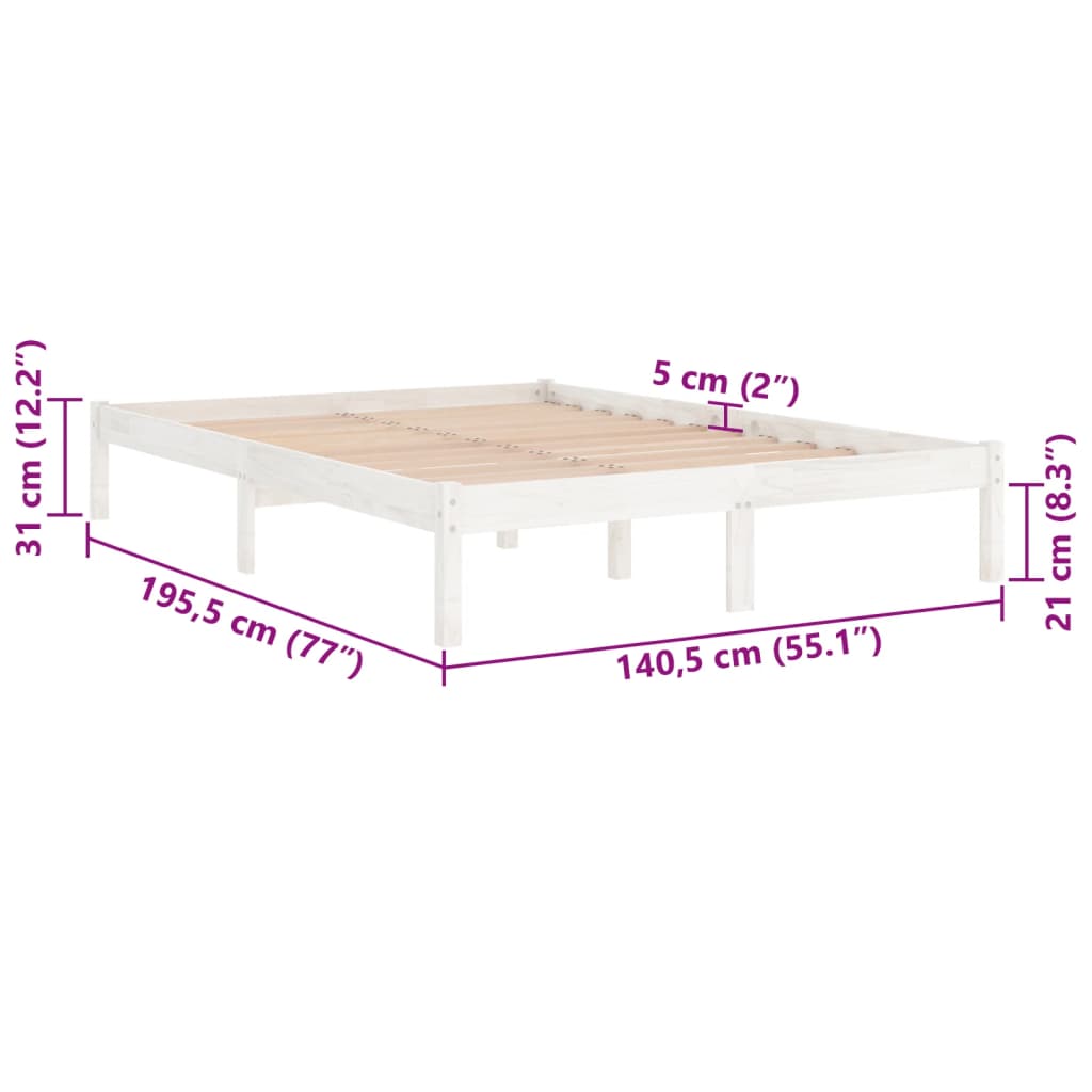 Bed Frame | White | Solid Pine Wood | Double | Durable | Bed Frame