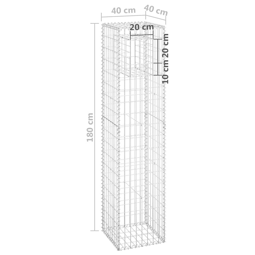 151265 vidaXL Gabion Basket Posts 2 pcs 40x40x180 cm Iron