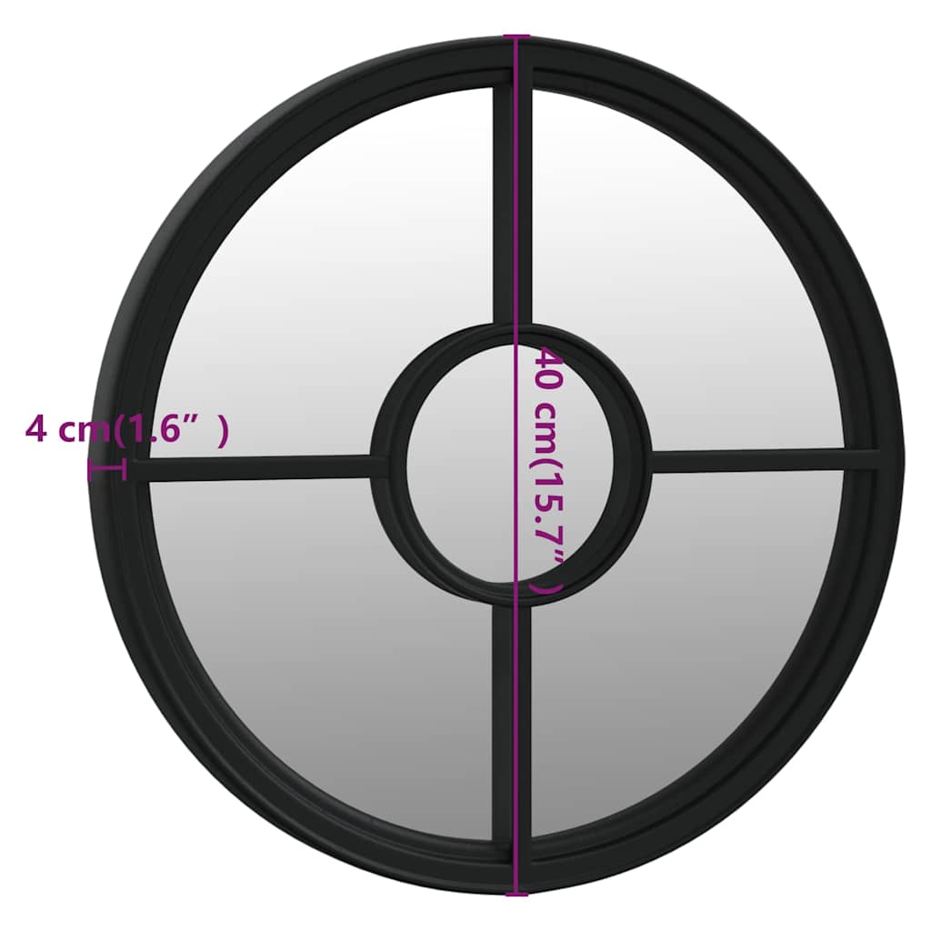 318358 vidaXL Garden Mirror Black 40x4 cm Iron Round for Outdoor Use