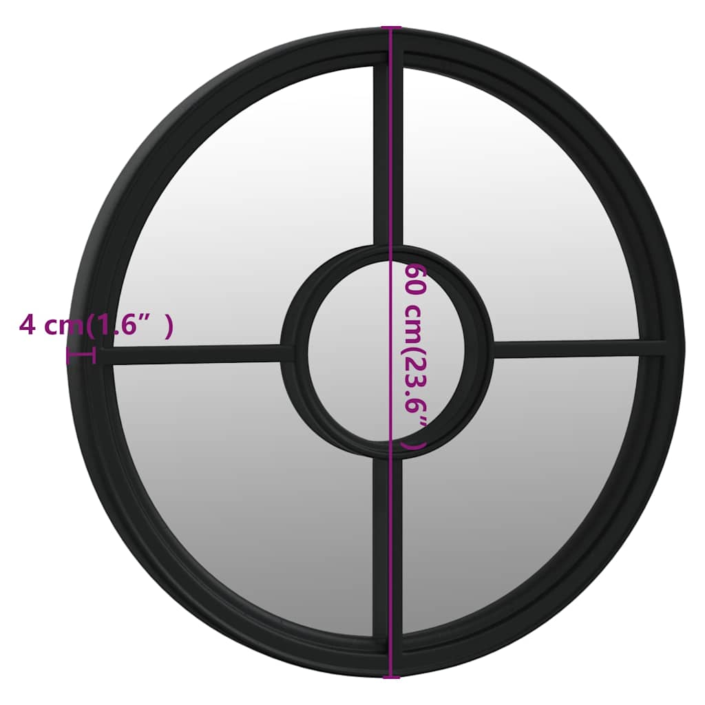 318360 vidaXL Garden Mirror Black 60x4 cm Iron Round for Outdoor Use