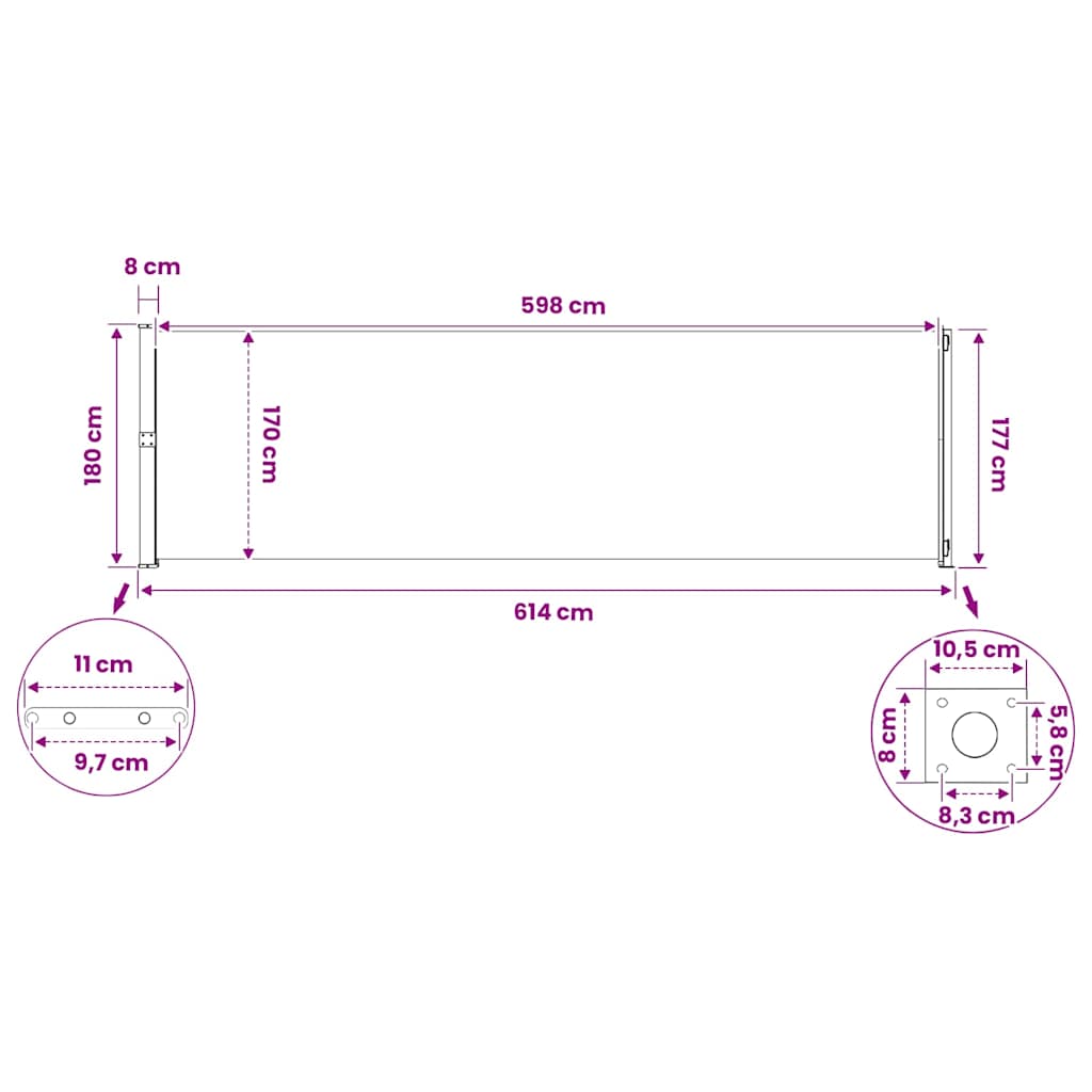 Patio Retractable Side Awning 180x614 cm Cream