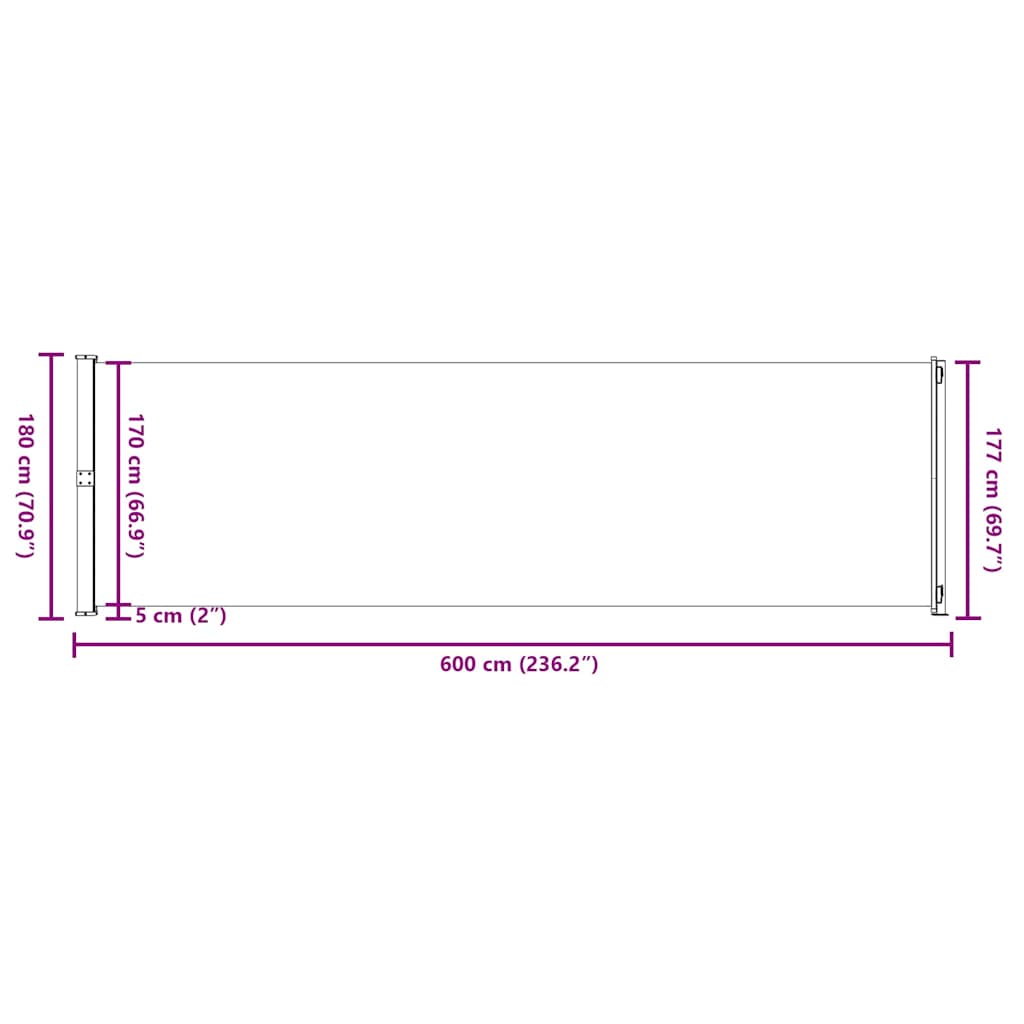 317969 vidaXL Patio Retractable Side Awning 180x600 cm Brown