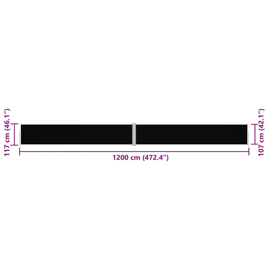 318054 vidaXL Retractable Side Awning Black 117x1200 cm