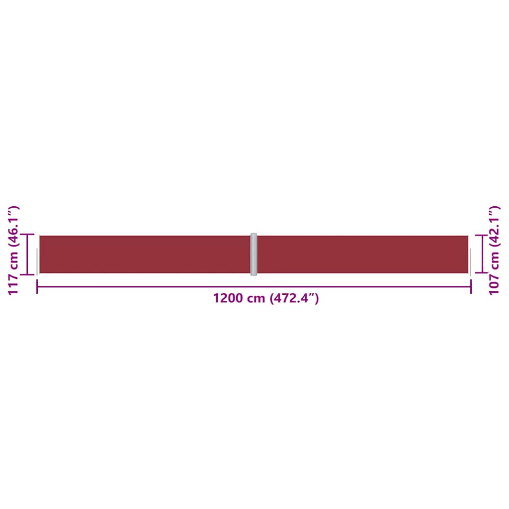 Retractable Side Awning Red 117x1200 cm