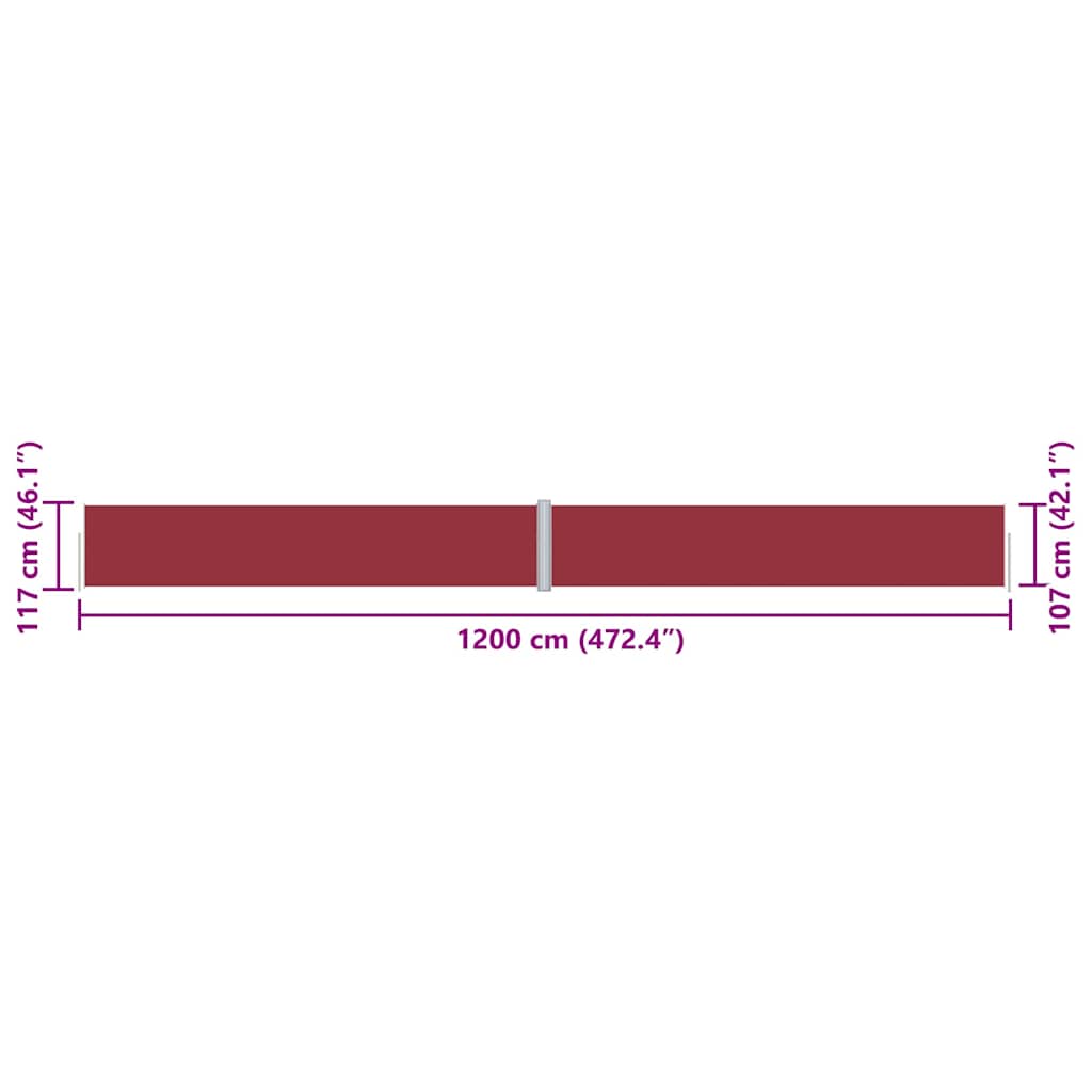 318059 vidaXL Retractable Side Awning Red 117x1200 cm