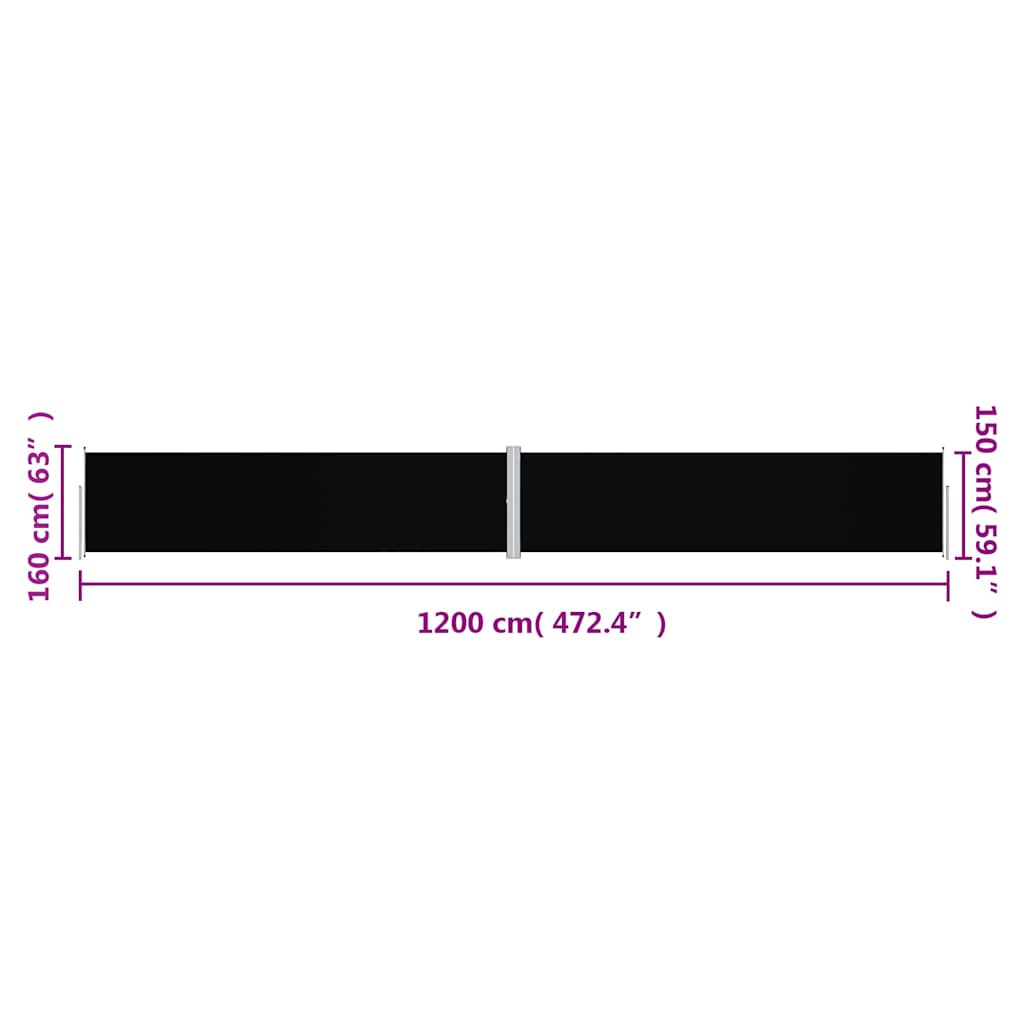 318066 vidaXL Retractable Side Awning Black 160x1200 cm
