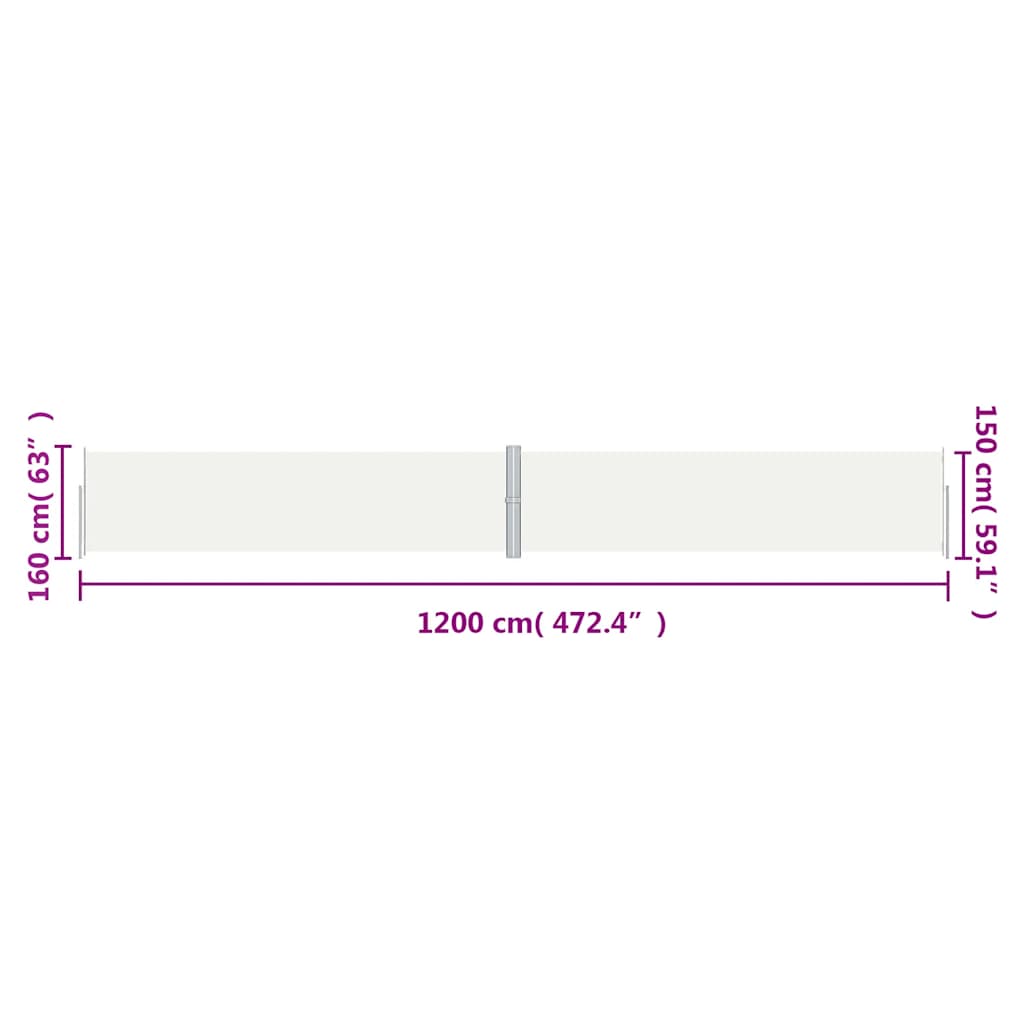 318067 vidaXL Retractable Side Awning Cream 160x1200 cm
