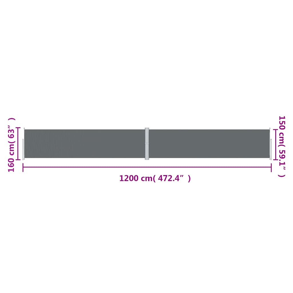 318068 vidaXL Retractable Side Awning Anthracite 160x1200 cm