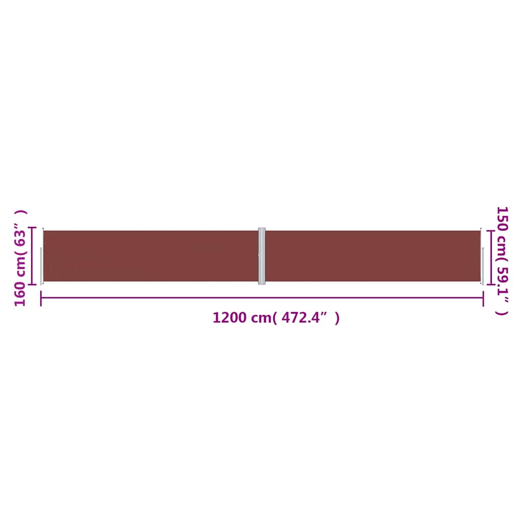318069 vidaXL Retractable Side Awning Brown 160x1200 cm