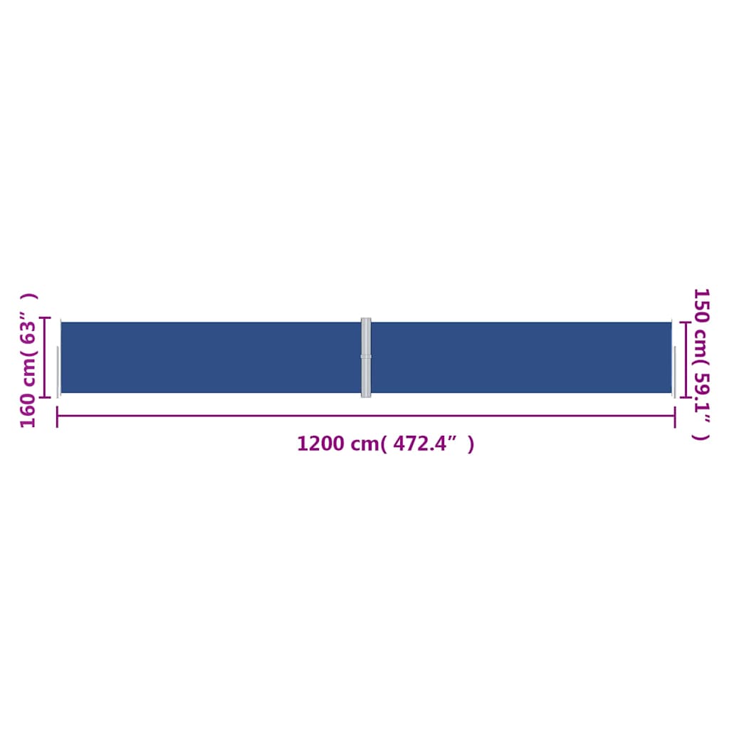 318070 vidaXL Retractable Side Awning Blue 160x1200 cm