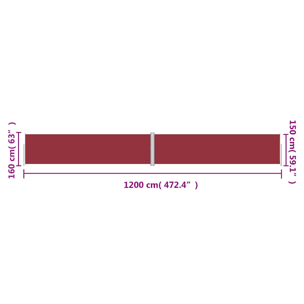 318071 vidaXL Retractable Side Awning Red 160x1200 cm