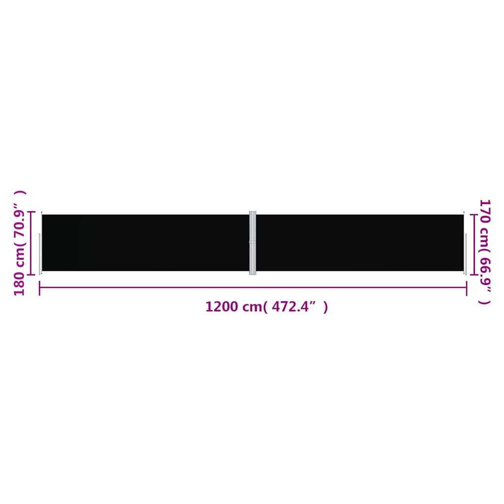 318072 vidaXL Retractable Side Awning Black 180x1200 cm