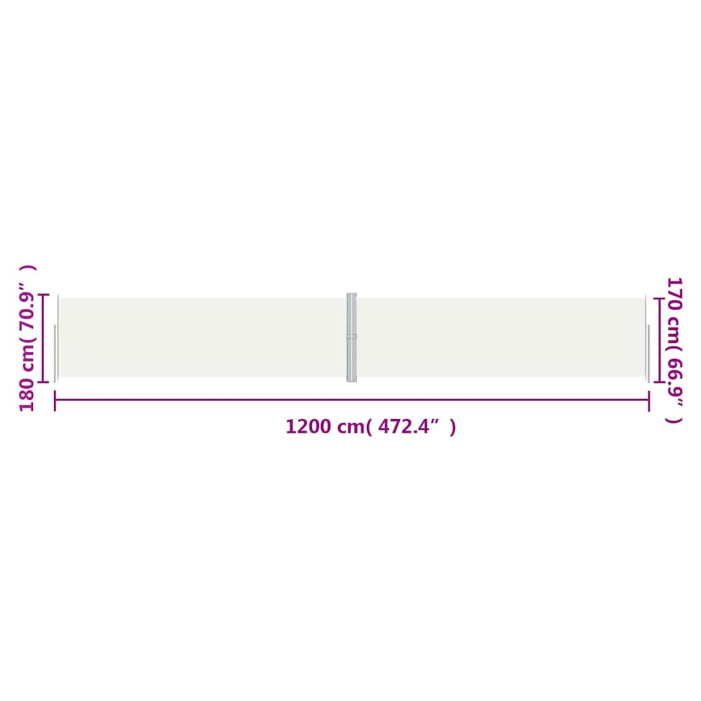 318073 vidaXL Retractable Side Awning Cream 180x1200 cm