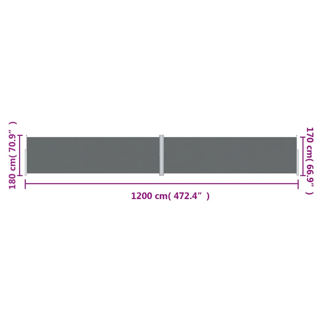 318074 vidaXL Retractable Side Awning Anthracite 180x1200 cm