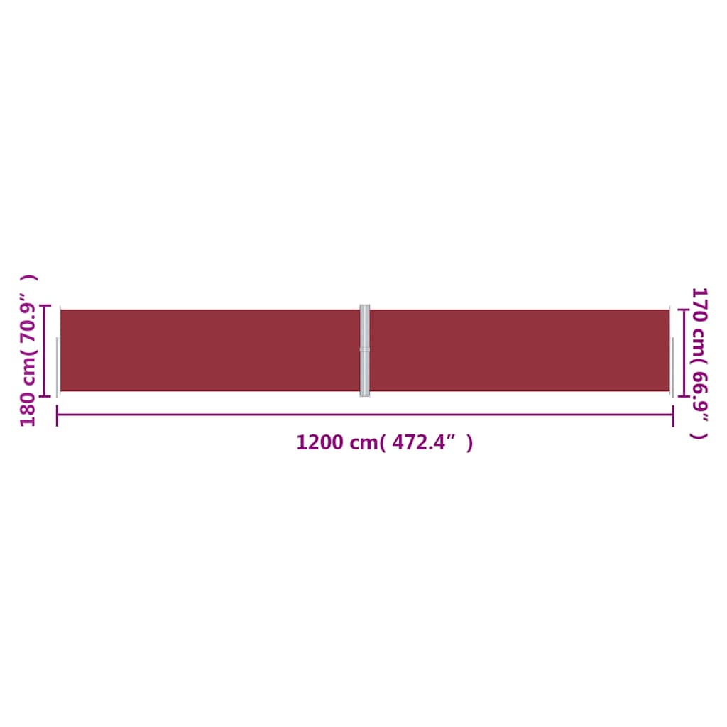 318077 vidaXL Retractable Side Awning Red 180x1200 cm