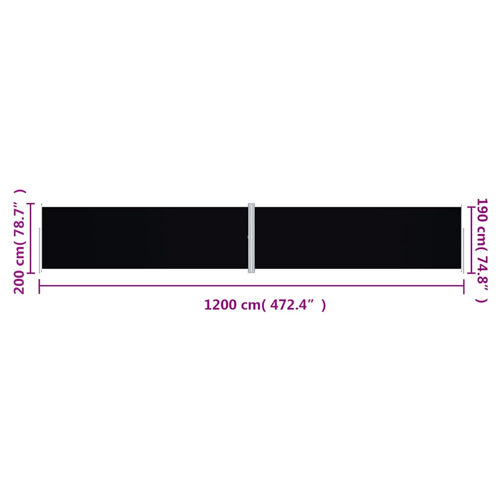 Retractable Side Awning Black 200x1200 cm